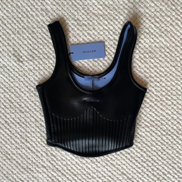 Mugler Tops - MUGLER Black Shiny Embossed Jersey Crop Top - EU34 - NWT